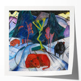 Expressionist Winter Scene – Vibrant Red Bison Abstract Canvas Art