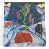 Expressionist Winter Scene – Vibrant Red Bison Abstract Canvas Art