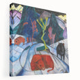 Expressionist Winter Scene – Vibrant Red Bison Abstract Canvas Art