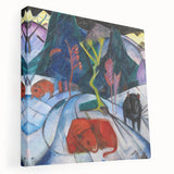 Expressionist Winter Scene – Vibrant Red Bison Abstract Canvas Art