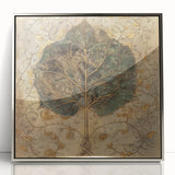 Framed acrylic wall art featuring a vibrant floral and botanical design, showcasing intricate leaves and flowers in an elegant silver frame, ideal for home decor.