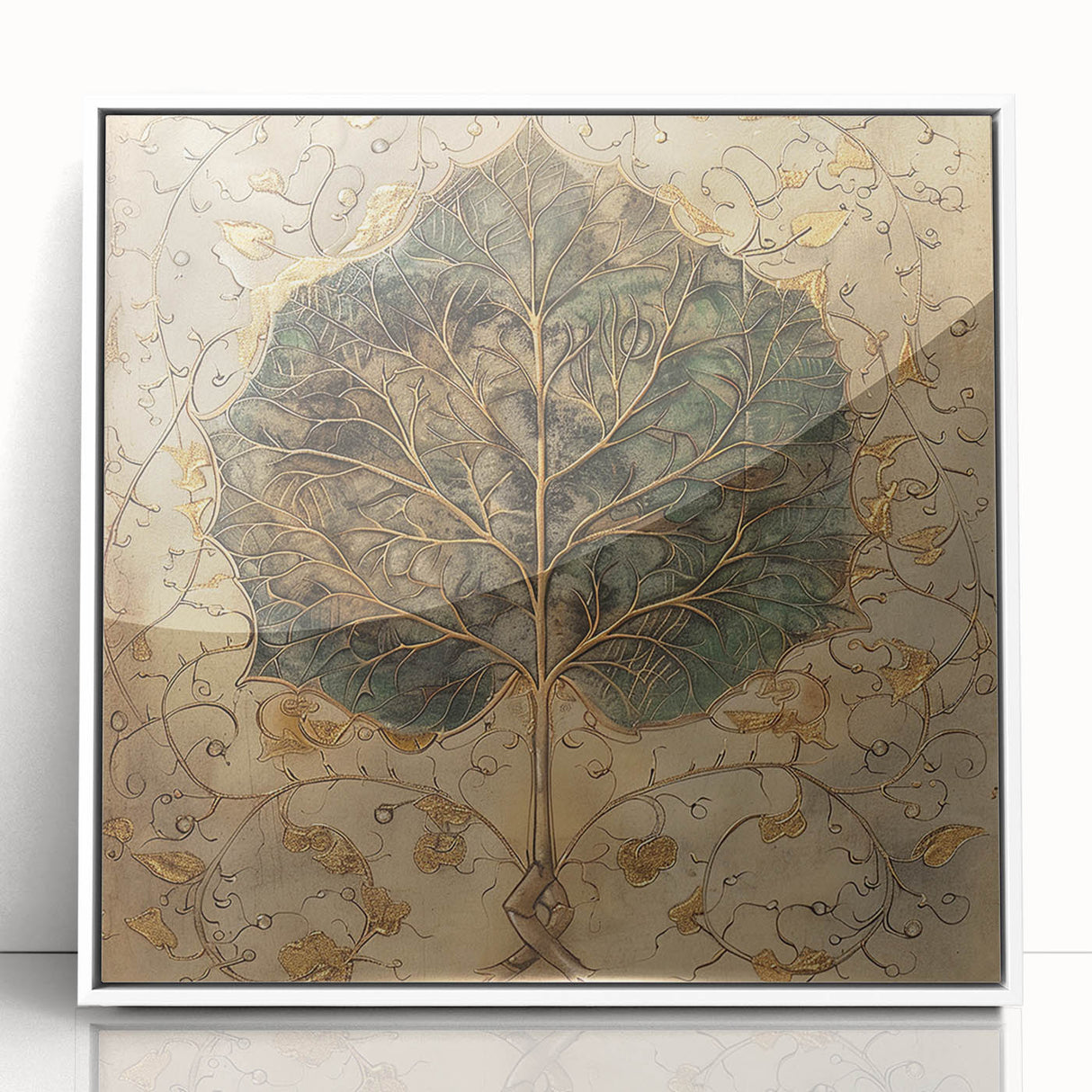 Framed white acrylic wall art showcasing a vibrant floral and botanical design, perfect for adding a touch of nature-inspired elegance to home decor.