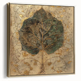 Framed canvas wall art featuring a stylish design of flowers and botanical leaves in silver and gold tones, perfect for modern home decor accents.