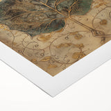 Vibrant rolled canvas wall art showcasing an intricate floral and botanical design with lush green leaves, ideal for home decor or gallery display.