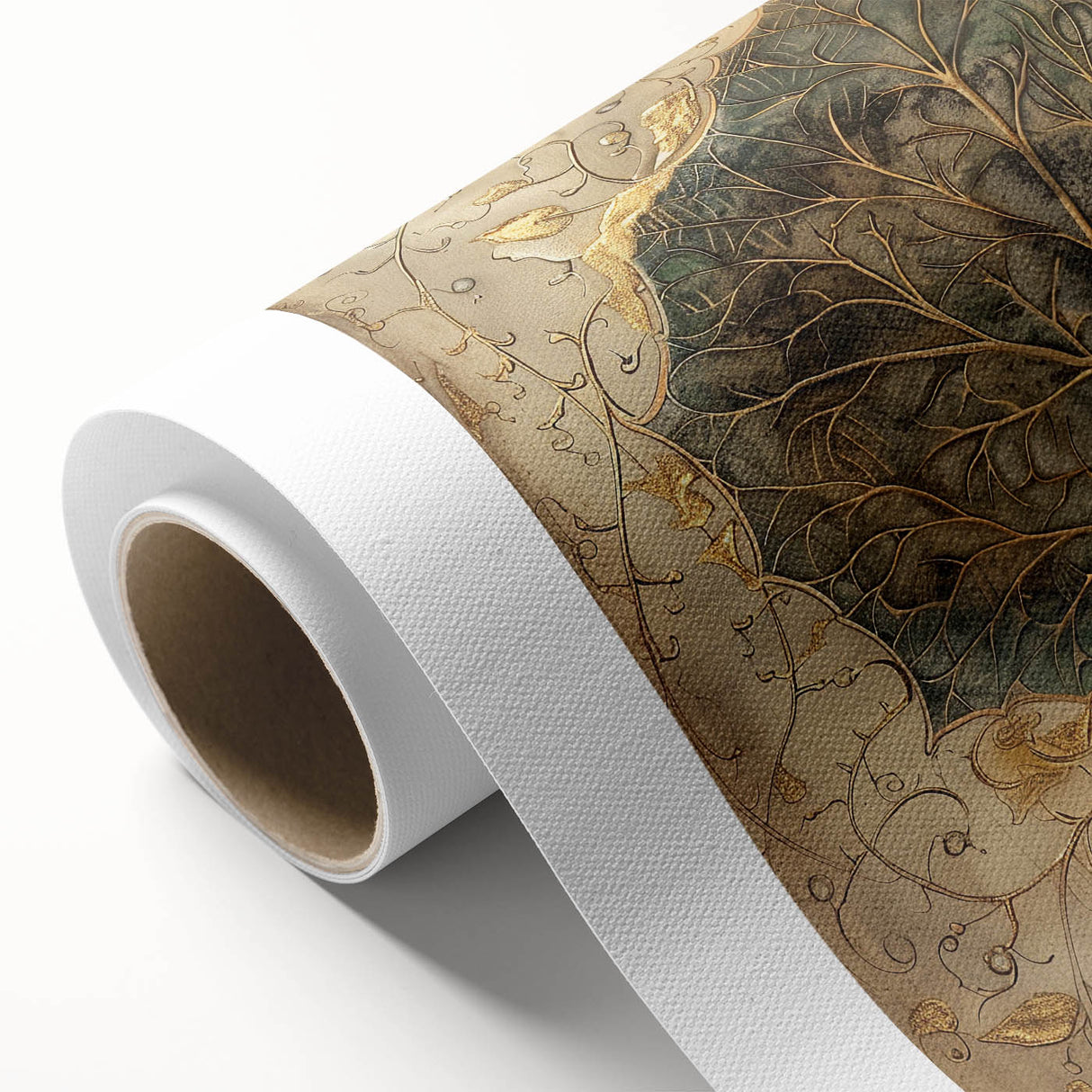 Rolled canvas showcasing a vibrant floral and botanical wall art design, featuring intricate leaves and colorful flowers, perfect for home decor and enhancing interiors.