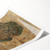 Rolled print showcasing vibrant floral and botanical wall art design, featuring intricate details in green and pink hues, ideal for home decor enhancement.