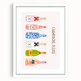 Abstract art print of assorted fruits in vibrant colors, framed with a white mat, ideal for dining room decor.