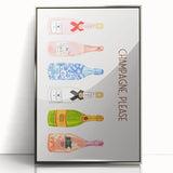 Large art print of a mid-century modernist food and drinks illustration in silver framed acrylic.