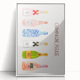 Mid-century modernist art featuring a minimalist food and drinks theme in black and white, framed acrylic.