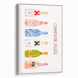 Vintage poster art of colorful food and drinks on a large framed canvas, ideal for living room decor.