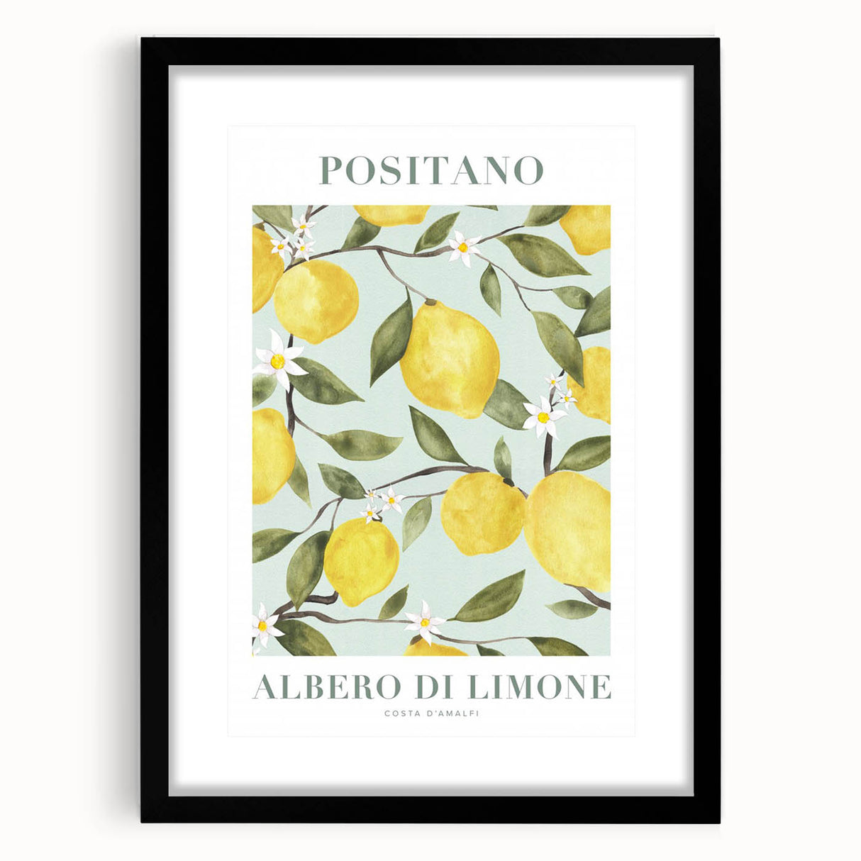 Extra large abstract art print featuring colorful, textured fruits, in a black frame with mat, ideal for living room decor.