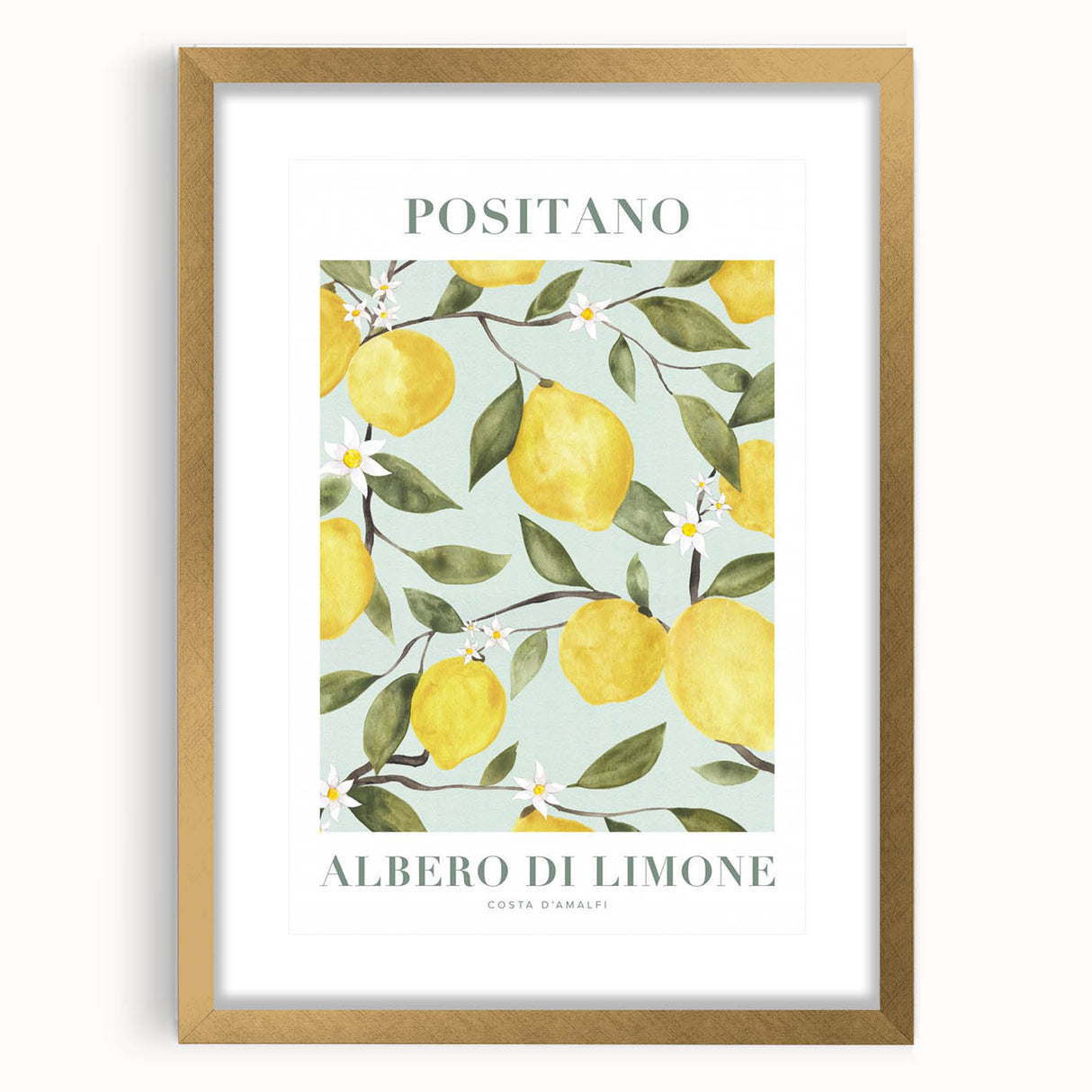 Extra large abstract art print featuring textured fruits in vibrant colors, framed in gold, ideal for living room decor.