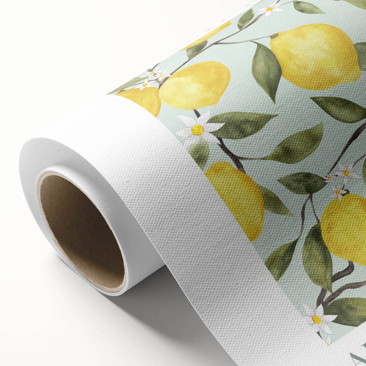 Art Deco poster featuring assorted fruits in vibrant colors on rolled canvas.