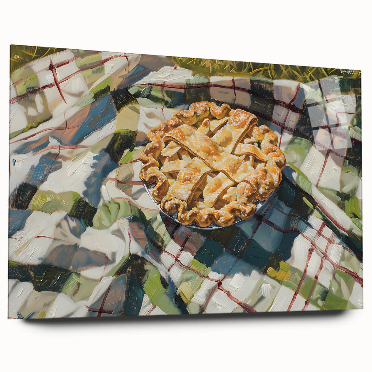 Large abstract wall art of assorted pastries in muted brown and cream tones, acrylic print.
