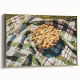 Framed canvas featuring vintage poster art of pastries in gold and black, ideal for bedroom wall decor.