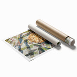 Extra large rolled print featuring an assortment of pastries in muted, earthy tones, ideal for classy bathroom wall art.