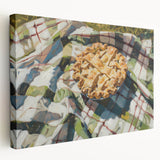 Large art depicting assorted pastries in vibrant colors on stretched canvas, ideal for kitchen wall art.