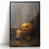 Jack O Lantern Candlelight Halloween Wall Art - Gothic Oil Painting