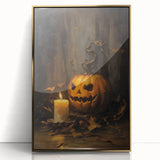Jack O Lantern Candlelight Halloween Wall Art - Gothic Oil Painting
