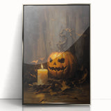 Jack O Lantern Candlelight Halloween Wall Art - Gothic Oil Painting