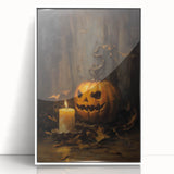 Jack O Lantern Candlelight Halloween Wall Art - Gothic Oil Painting