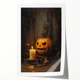 Jack O Lantern Candlelight Halloween Wall Art - Gothic Oil Painting