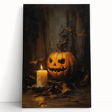 Jack O Lantern Candlelight Halloween Wall Art - Gothic Oil Painting