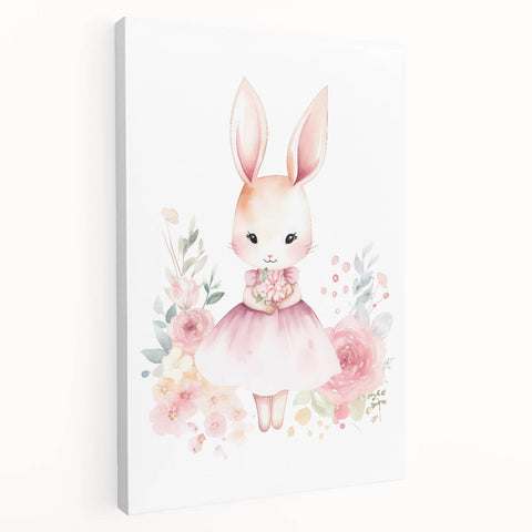 Floral Bunny Girls Room Wall Art – Nursery Print