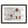 Framed landscape barn wall art print with a black frame and mat, showcasing rich colors and rustic charm, perfect for farmhouse decor.