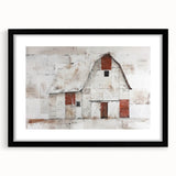Framed landscape barn wall art print with a black frame and mat, showcasing rich colors and rustic charm, perfect for farmhouse decor.