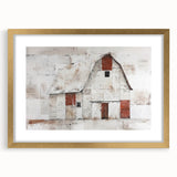 Framed landscape barn wall art with a gold mat, showcasing rustic charm and natural beauty, ideal for enhancing home decor and country-themed interiors.