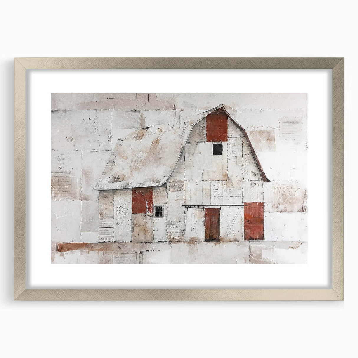 Framed landscape barn wall art in a silver frame with a mat, showcasing rustic charm and countryside beauty, perfect for home decor.
