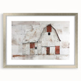 Framed landscape barn wall art in a silver frame with a mat, showcasing rustic charm and countryside beauty, perfect for home decor.