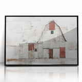 Framed acrylic wall art depicting a serene landscape with a rustic barn, set against a vibrant sky. The artwork features a sleek black frame, perfect for enhancing home decor.