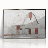 Framed acrylic wall art featuring a serene landscape with a rustic barn, set in a silver frame. The design captures tranquil countryside vibes, enhancing home decor.