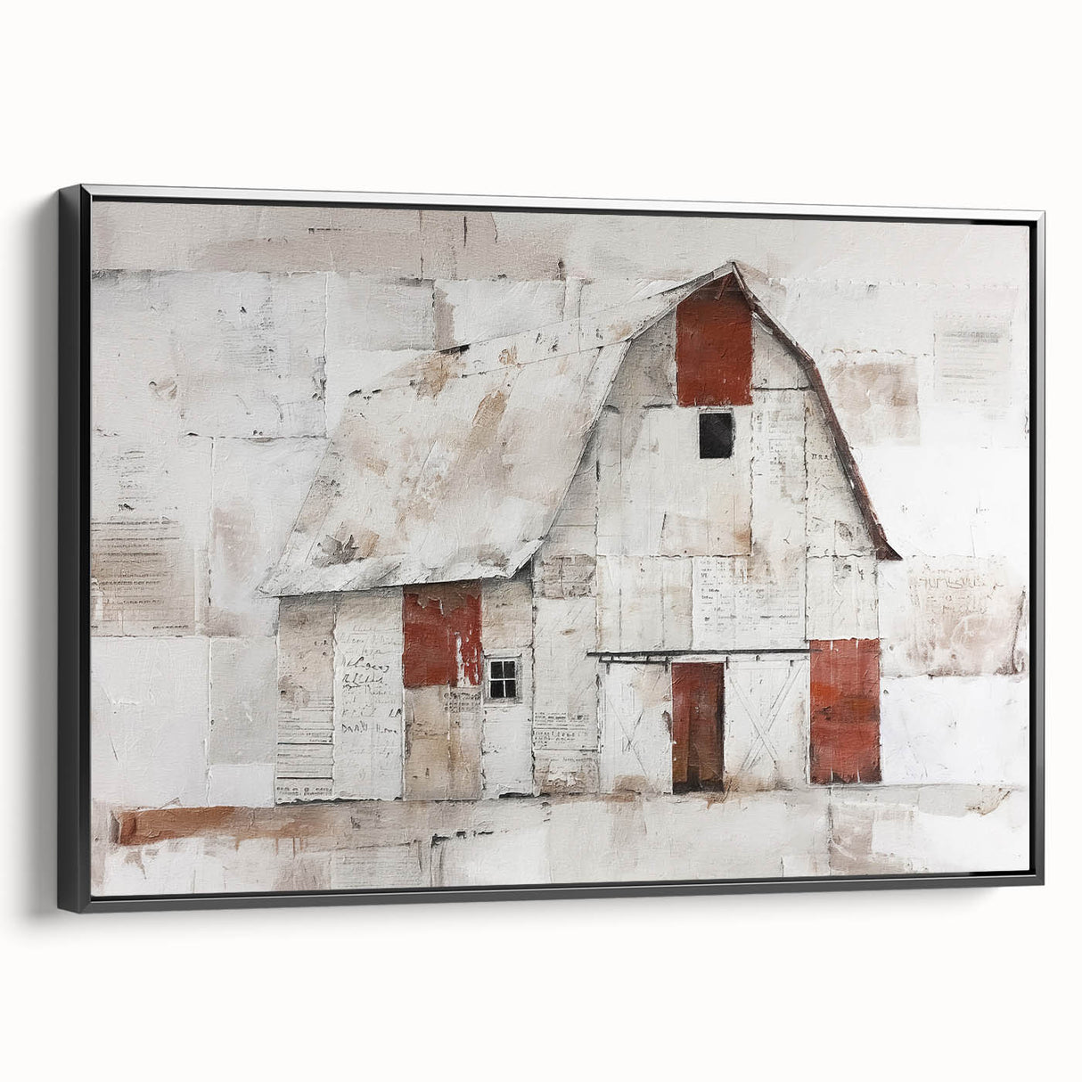 Framed landscape barn wall art in a black frame, showcasing rustic charm with vibrant colors, perfect for enhancing home decor and adding warmth to living spaces.