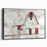 Framed landscape barn wall art in a black frame, showcasing rustic charm with vibrant colors, perfect for enhancing home decor and adding warmth to living spaces.