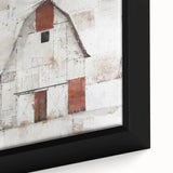 Framed canvas wall art depicting a scenic barn landscape, featuring vibrant colors and intricate details in a rustic wooden frame, perfect for home decor enhancement.