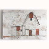 Stretched canvas artwork showcasing a scenic landscape of a rustic barn surrounded by vibrant greenery, ideal for farmhouse decor enthusiasts. The piece features rich colors and intricate details, enhancing any living space's aesthetic appeal.