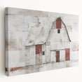 Stretched canvas wall art depicting a serene landscape with a barn, showcasing vibrant colors and intricate details, perfect for rustic home decor. Ideal for enhancing living spaces with a touch of countryside charm.