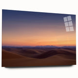 Vibrant desert landscape artwork printed on acrylic glass, showcasing a captivating side view with rich colors and intricate details, perfect for modern decor.