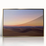 Framed acrylic artwork showcasing a stunning desert landscape with vibrant gold accents, perfect for modern home decor. Ideal for adding elegance to any room.