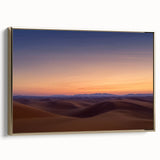 Framed canvas art depicting a serene desert landscape, featuring warm golden tones and intricate details, perfect for adding elegance to home decor.
