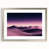 Framed landscape artwork depicting serene sand dunes, featuring a sleek silver frame and a white mat, ideal for enhancing modern home decor.