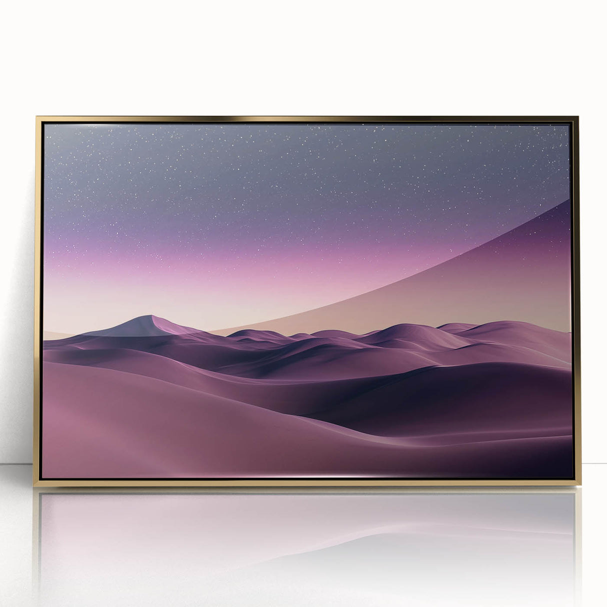 Framed acrylic artwork of golden sand dunes under a vibrant blue sky, showcasing texture and depth, perfect for enhancing modern home decor.