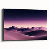 Framed canvas artwork depicting serene dunes landscape in soft earth tones, presented in a sleek black frame, perfect for modern home decor.