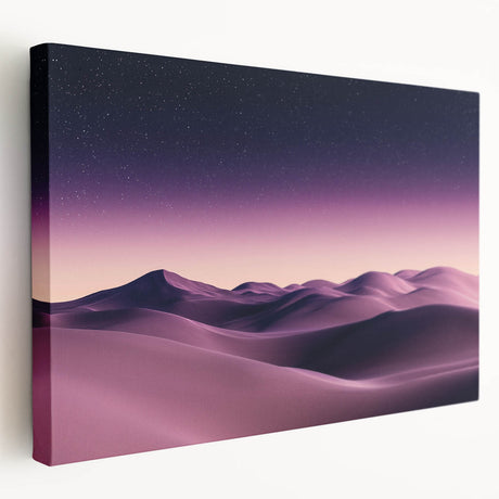 Stretched canvas artwork depicting serene sand dunes under a vibrant sunset, showcasing warm tones of orange and gold, perfect for enhancing modern home decor.