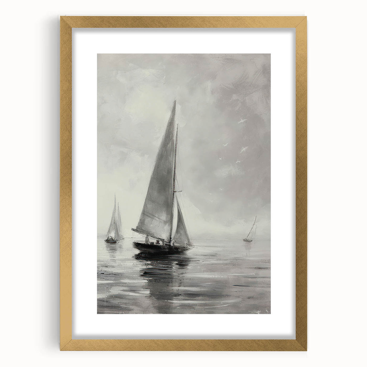 Elegant gold-framed landscape artwork with a mat, showcasing vibrant colors and intricate details, perfect for home decor or gallery display.