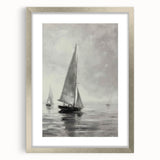 Silver-framed landscape artwork with a mat, showcasing a serene natural scene. Ideal for home decor, this elegant piece enhances any living space with its modern design and subtle hues.