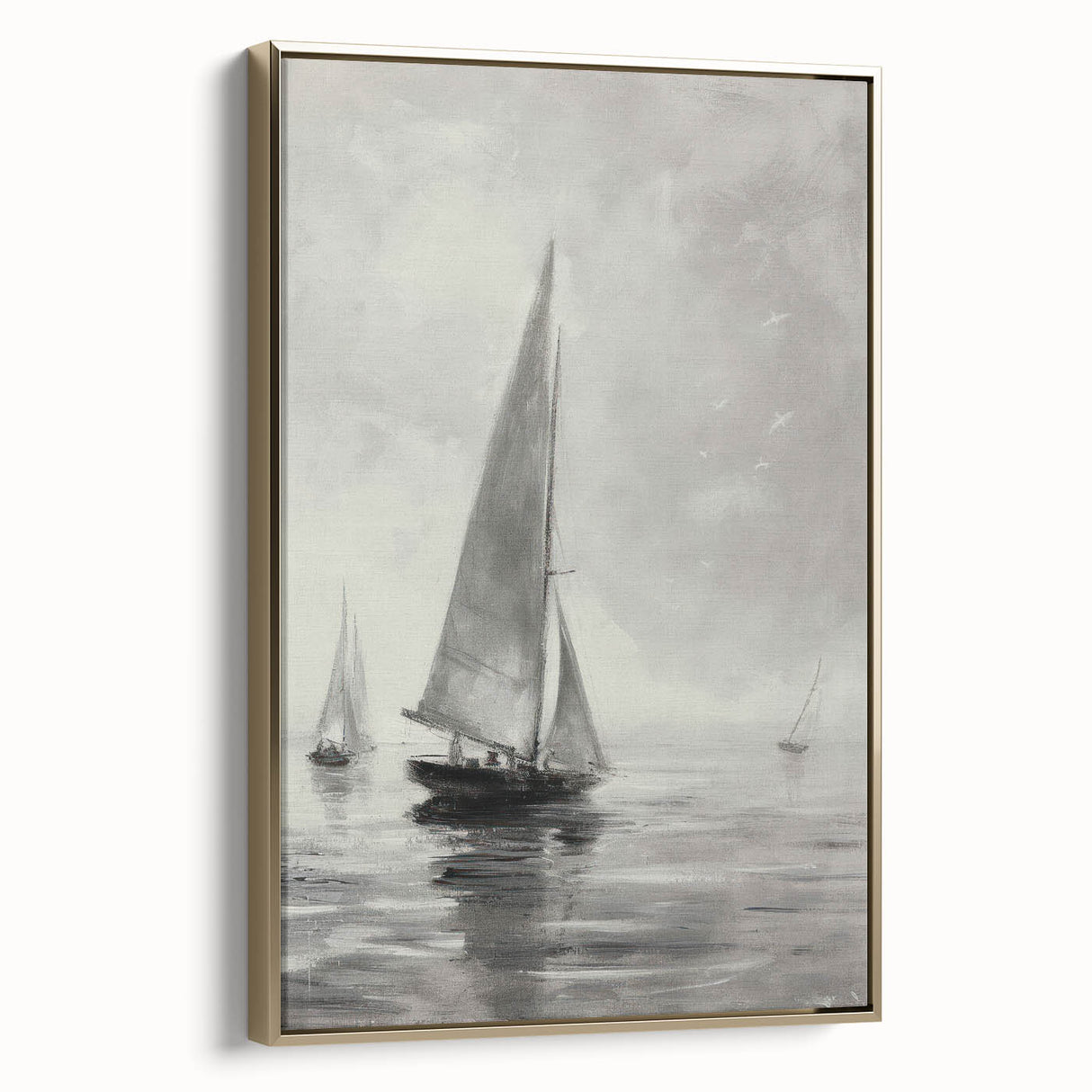 Framed canvas artwork showcasing a vibrant landscape design with a gold frame, displayed from a side view, emphasizing its elegant finish and artistic detail.